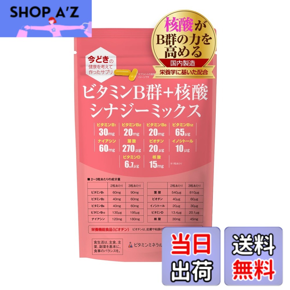 【送料無料】ビタミンB群+核酸 シナジーミックス【90粒入】1袋「ナイアシン」「核酸」強化配合/B1,B2,B6,B12,ナイアシン,イノシトール,パントテン酸,ビオチン/栄養のプロがプロデュース・おすすめのサプリ