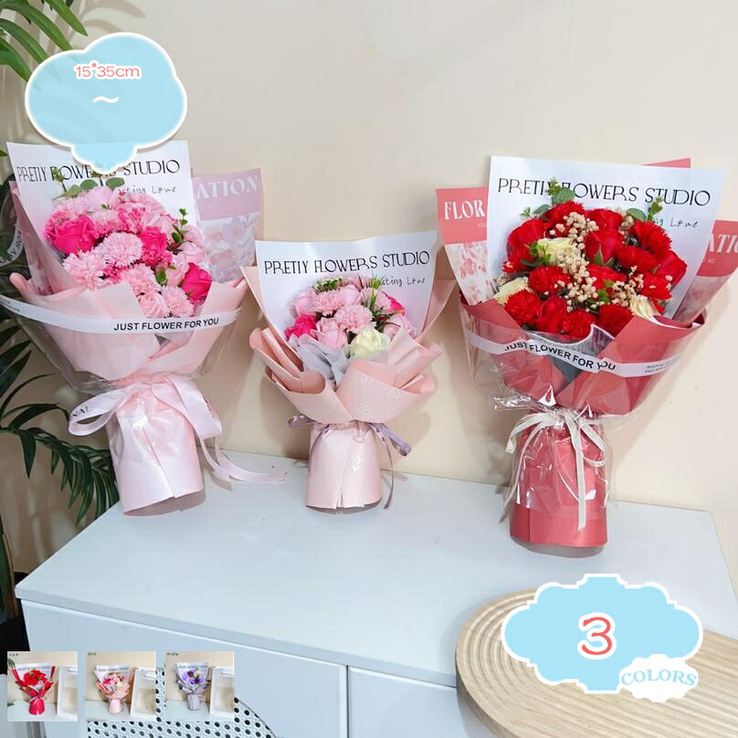 シャボンフラワー 花束 ギフト ソープフラワー フラワーソープ 誕生日プレゼント バラ 枯れない花 おしゃれ 女性 女友達 ブーケ ウェディング 結婚記念日 お花 お誕生日 結婚祝い ブーケケース 造花 手提げバッグ付き shopcp