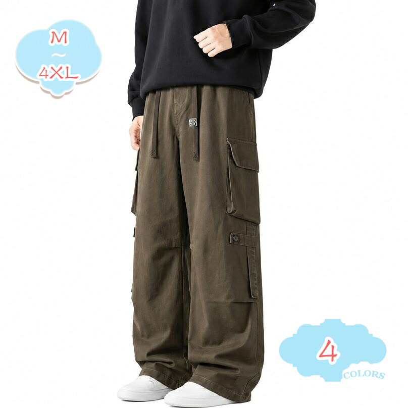 ワークパンツ カーゴパンツ メンズ 体型カバー ワイド ストレート ミリタリー ロング ゆったり イージー ウエストゴム ポケット付き 調整紐 おしゃれ カジュアル shopcp｜CPショップ