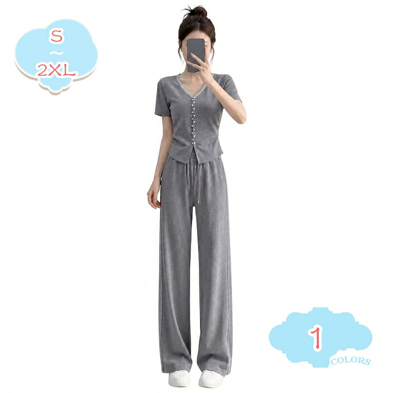 セットアップ レディース 体型カバー 着痩せ 半袖 Vネック tシャツ ワイドパンツ 上下セット ルームウェア 部屋着 ワンマイルウェア カジュアル 夏服 大きいサイズ ゆったり shopcp｜CPショップ 8,925円