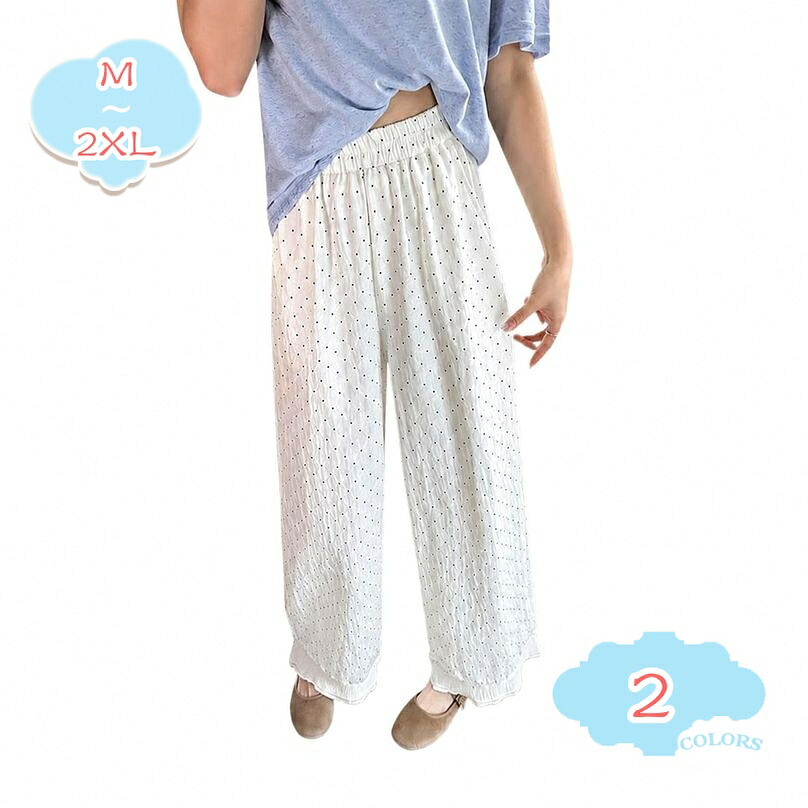 ワイドパンツ マタニティ ズボン ドット柄 裾レース パンツ レディース ゆったり 楽ちん 体型カバー 春夏 部屋着 外出着 妊婦服 九分丈 カジュアル 大人可愛い shopcp｜CPショップ