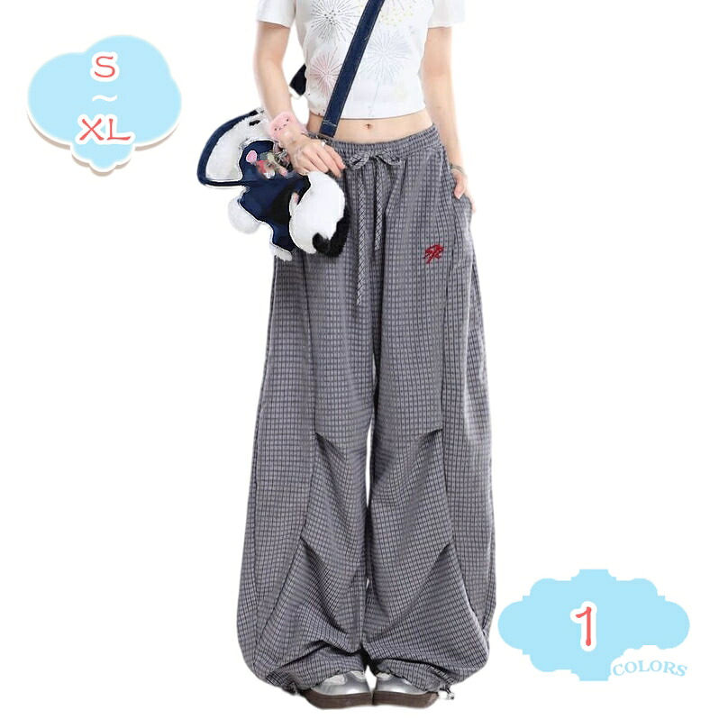 チェックパンツ レディース 着痩せ ゆったりサイズ ワイドパンツ ハイウエスト カジュアル ストリート ヴィンテージ風 脚長 楽ちん ウエストゴム ズボン 春 夏 shopcp｜CPショップ