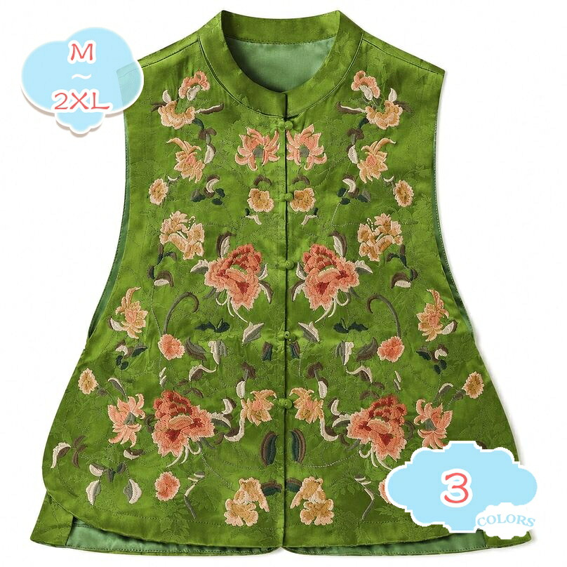 チャイナ風ベスト レディース 着痩せ 重工刺繍 立ち襟 ジレ チャイナ服 改良唐装 ノースリーブ 花柄 エスニック レトロ トップス ゆったり 羽織り 大きいサイズ 華やか レイヤード 春 秋 お出かけ shopcp|CPショップ