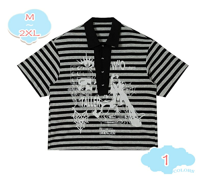 tシャツ 襟付き 半袖 レディース 着痩せ見え ボーダー柄 ポロシャツ グラフィックプリント トップス 中性風 街頭 アメカジ レトロ ゆったりサイズ 通学 デイリー お出かけ おしゃれ 男女兼用 shopcp|CPショップ