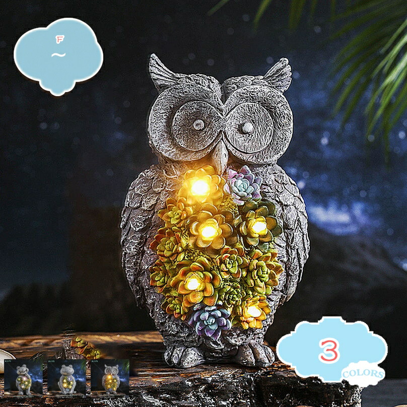 1000円OFFクーポン ソーラーライト ソーラー充電式 庭アート飾り オブジェ用ライト 防水 ポリレジン センサーライト ソーラーオーナメント ガーデニング オーナメント 雑貨 インテリア ふくろう カエル雑貨 うさぎの置物 ほっこり 小さめ かわいい 贈り物 shopcp