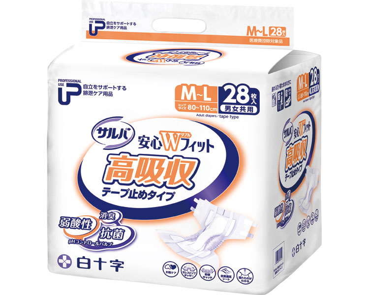 ≪ケース販売≫白十字 株式会社 PUｻﾙﾊﾞ安心Wﾌｨｯﾄ高吸収ﾃｰﾌﾟ M-L 35612 28枚【2個入】