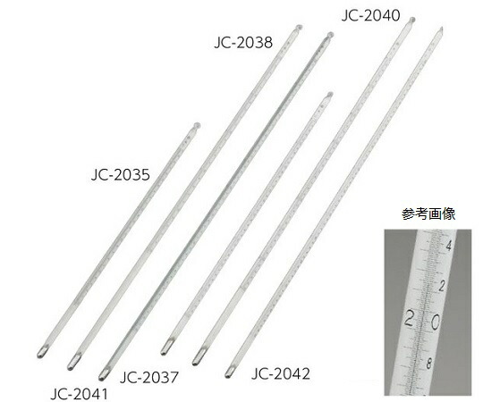 精密棒状水銀温度計（最小目盛：0.1℃）0～50℃ 450mm 校正証明書付 JC-2038 日本計量器工業
