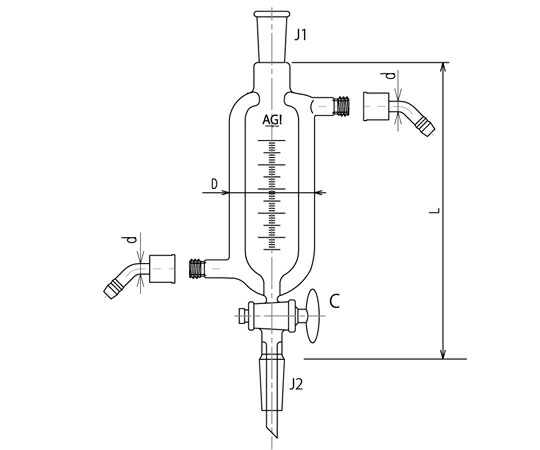 旭製作所 二重管式分留受器 ガラスコック ウォーターコネクター仕様 300mL 1個 3604-300-4L-W