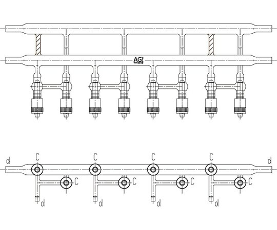 旭製作所 真空ライン（グリースレスバルブ仕様） グリースレスバルブ 芯棒材質：PTFE　4連 1個 2212-4