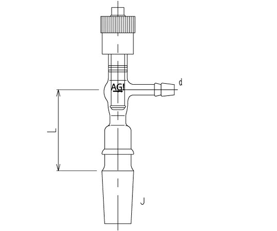 旭製作所 高真空グリースレスバルブ付排気管 オス 高真空グリースレスバルブ 芯棒材質：PTFE　SQG-19/22 1個 2490-3M-9