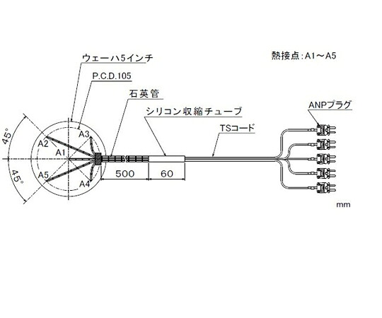 安立計器 熱電対付きシリコンウェーハ AWシリーズ 0~500℃ 絶縁被覆材質:石英管 Kタイプ 1個 AW-0505K-S-TS1-ANP