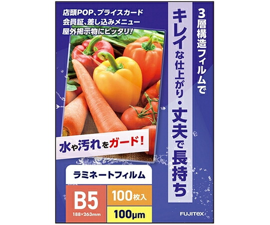 フジテックス ラミネートフィルム100μ B5サイズ 1000枚入 1ケース(100枚×10箱入)