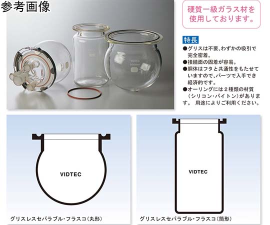 全ての存在ビード（VIDTEC） グリスレスセパラブルフラスコ筒形 500mL ID75粍 1個 1621-02