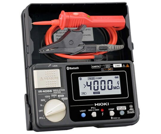日置電機 絶縁抵抗計 1000V/4000MΩ 5レンジ（スイッチ付きリード付属・無線技術搭載） 1台 IR4055-11