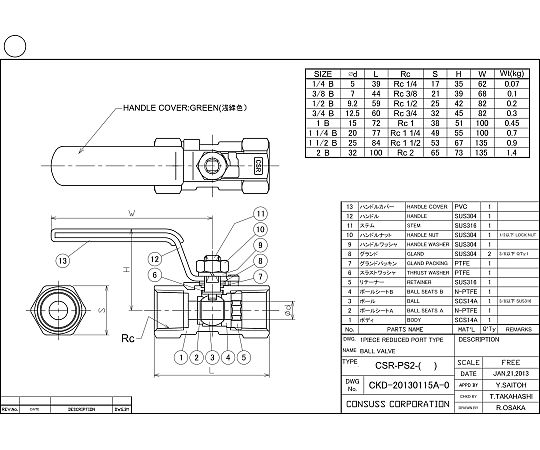 コンサス 螺旋釘込レデュースボールバルブ CSR-S （316） 50A 1個 CSR-なおなお書き2-50