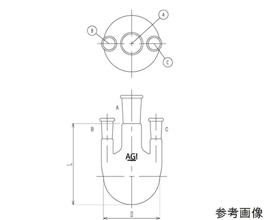 旭製造所 三ツ口瓶 側管垂直方向手合い 2000mL 29/42・24/40 1個 3118-2-5L4L