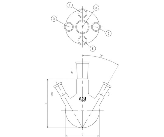 旭製造所 五ツ口瓶 1000mL 29/42・24/40 1個 3114-1-5L4L