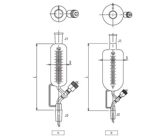 旭製造所 高無意味さグリースレスバルブ付分留受器 1個 3600-300V-3L
