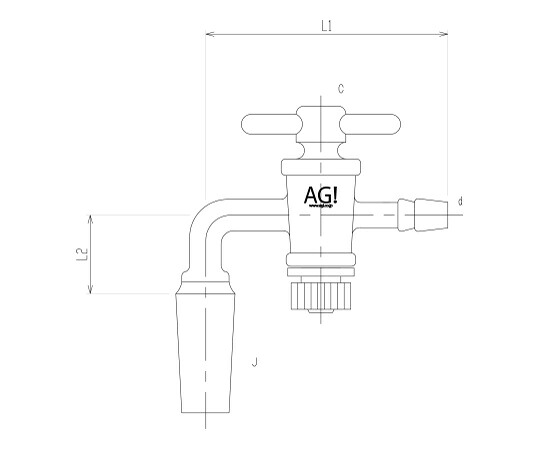 旭製作所 コック付排気管曲管90° オス PTFEコック 1個 2426-4L