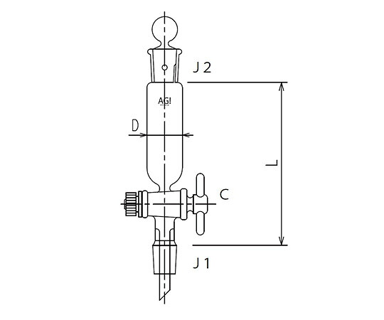 旭製作所 セミ・ミクロ 円筒形摺付分液ロート ＰＴＦＥコック ２５mL 1個 3734-25-1M