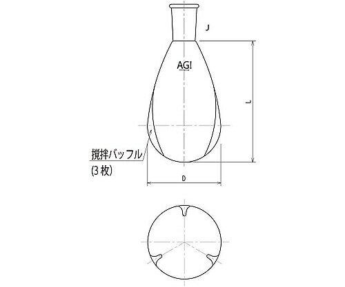 旭製造所 粉体攪拌用ロータリーナスフラスコ 2000mL 24/40 1個 3216-2V-4L