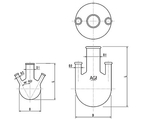 旭製作所 リム付三ツ口丸底フラスコ 1000mL 1個 3316-1000
