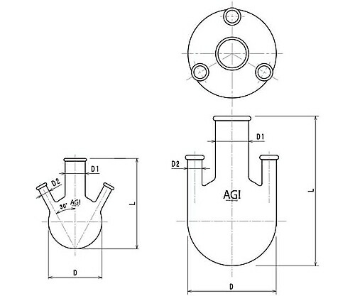 旭製造所 リム付四ツ口丸底瓶 3000mL 1個 3318-3000