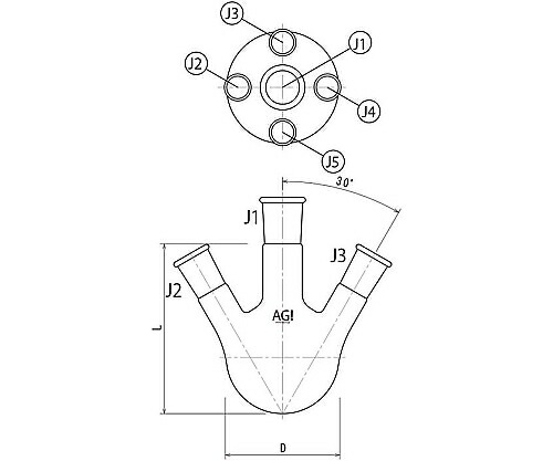 旭製作所 五ツ口フラスコ 500mL 29/42・19/38 1個 3114-500-5L3L