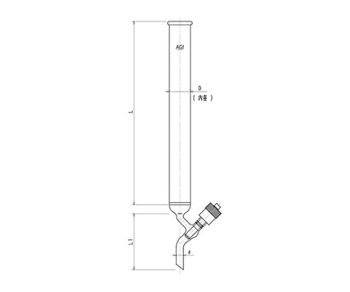 旭製造所 高無意味さグリースレスバルブ付クロマトカラム(水漉し付) 1個 3810-90/1400V