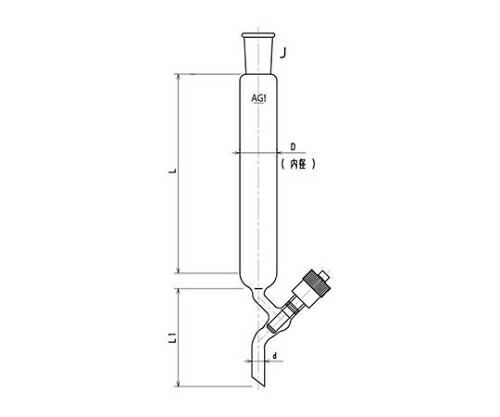旭製作所 高真空グリースレスバルブ付クロマトカラム(上部ジョイント付) 1個 3814-50/500V-5L