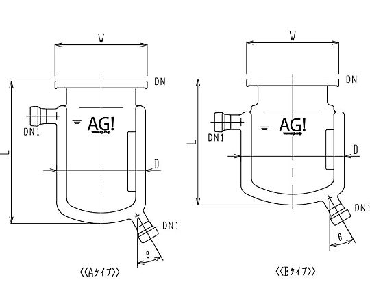 旭製作所 二重管式セパラ反応容器 15A 端部タイプ 撹拌バッフル付 1個 3032-03/85A-M-A