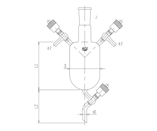 旭製造所 高無意味さグリースレスバルブ付溶解剤受器芯棒材質:PTFE 1個 3698-500V-4L