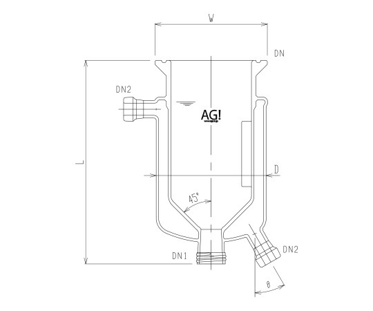 旭製作所 円錐形二重管式反応容器(45°)撹拌バッフル付 1個 3956-3000-M-45C-A