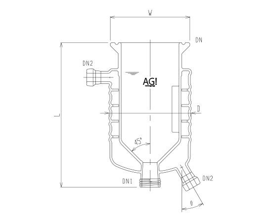 旭製作所 円錐形媒体バッフル付二重管式反応容器(45°) 撹拌バッフル付 1個 3958-1000-M-45C-A