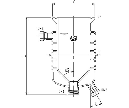旭製作所 円錐形媒体バッフル付二重管式反応容器(45°) 1個 3958-2000-M-45C