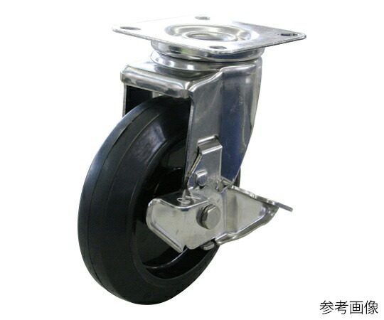 ユーエイ SUS-J2-S型キャスター 自在車プレート式（ストッパー付） 径130mm ゴム車輪（ナイロンホイル） 1個 SUS-NRJ2-130S