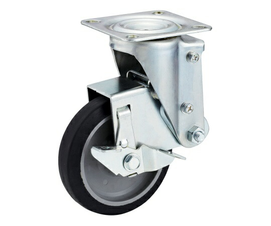 ユーエイ SHSKY-S型キャスター 自在車プレート式（ストッパー付） 径125mm ゴム車輪（ナイロンホイル） 1個 SHSKY-S125NRBDS-30