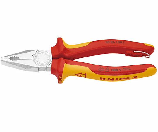 店内全品ポイント5倍★要エントリー★KNIPEX 絶縁ペンチ　1000V　落下防止（BK） 1本 0306-180TBK｜Shop de clinic店