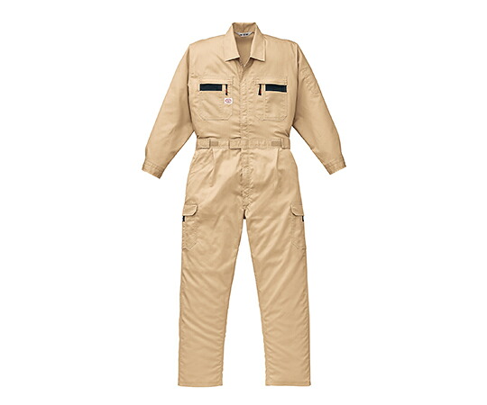 山田辰 縞模様つなぎ服 カーキ 3L 1着 1-8710-K2-3L