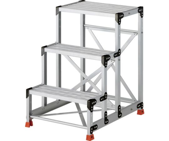 トラスコ中山 やり方用踏台 軽銀製・グレーチング遣りくち SUS金具 3段 高さ0.9m 天板600×400 TSFGR-369 1台