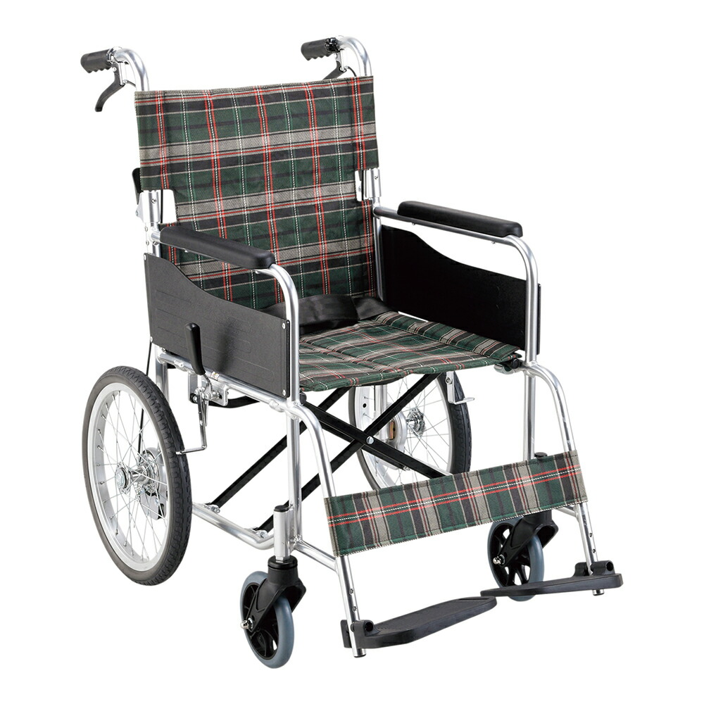 車いす　W60×D96.5×H87.5cm　グリーンチェック KS30M-40GCS マキテック