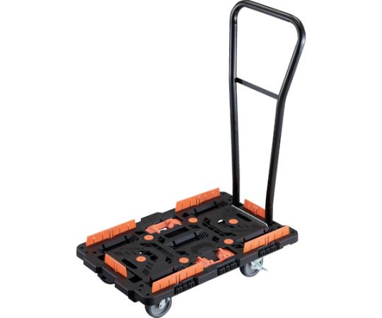 店内全品ポイント5倍★要エントリー★トラスコ中山 連結式樹脂製平台車 ビートル 700&times;450 自在5輪 内2輪ストッパー付 脱着式ハンドル付 柵 とめたろう付 BT700KJ5S2H-E100T 1台｜Shop de clinic店