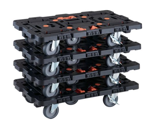 トラスコ中山 まとめ買い 連結式樹脂製平台車 ビートル 700X450 自在5輪 内2輪ストッパー付 とめたろう付 4台セット BT700J5S2-E100T-M4 1セット(4台入)