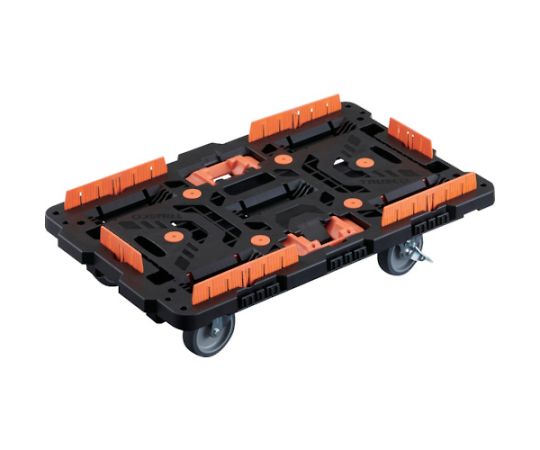店内全品ポイント5倍★要エントリー★トラスコ中山 連結式樹脂製平台車 ビートル 700&times;450 自在5輪 内2輪ストッパー付 柵 とめたろう付 BT700KJ5S2-E100T 1台｜Shop de clinic店