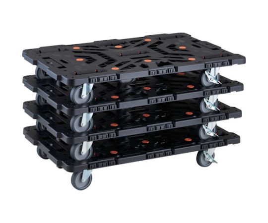 トラスコ中山 まとめ買い 連結式樹脂製平台車 ビートル 900X600 自在5輪 内2輪ストッパー付 柵付 4台セット BT900KJ5S2-E100-M4 1セット(4台入)