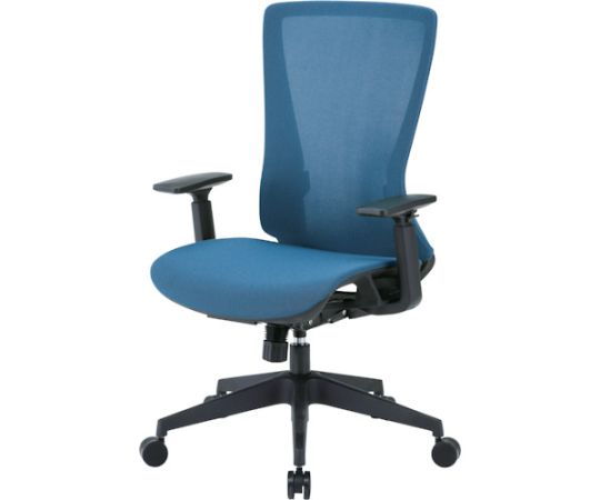 トラスコ中山 ハイバックメッシュチェア 肘付 青色 TMCC-B 1脚