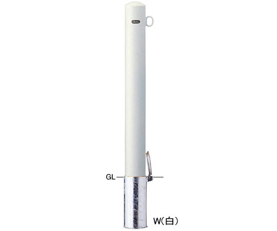 サンポール スチール製　ピラー車止め　差込式フタ付　片フック　φ101.6（t3.2）×H850mm　白 1本 FPA-11SF-F01(W)【大型商品の為代引不可】