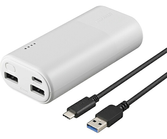 BUFFALO モバイルバッテリー 10000mAh USB Type-C対応 3ポート ホワイト 1個 BSMPB10030C3WH