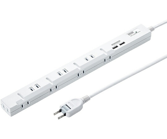 サンワサプライ スリムタップUSB充電機能付き 1個 TAP-SLIM8U-2