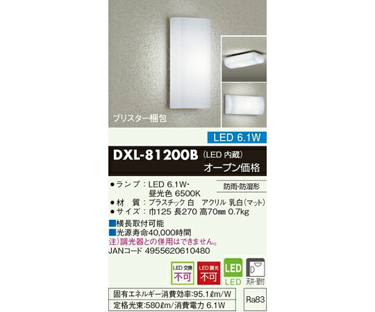 大光電機 壁面・天井取付兼用ポーチライト（玄関灯） 1個 DXL-81200B